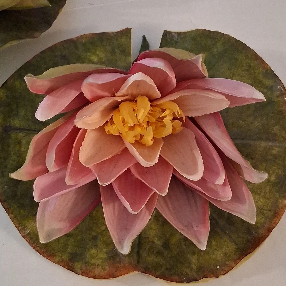 Handmade Pink Faux Water Lily Lotus Pond Picks Craft Floral Decor Set of 10